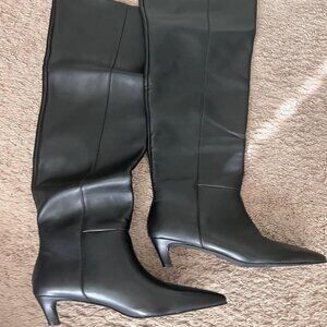 🆕Women Black-wide Calf Polyurethane Over the Knee Pointed Toe Block Heel Boot